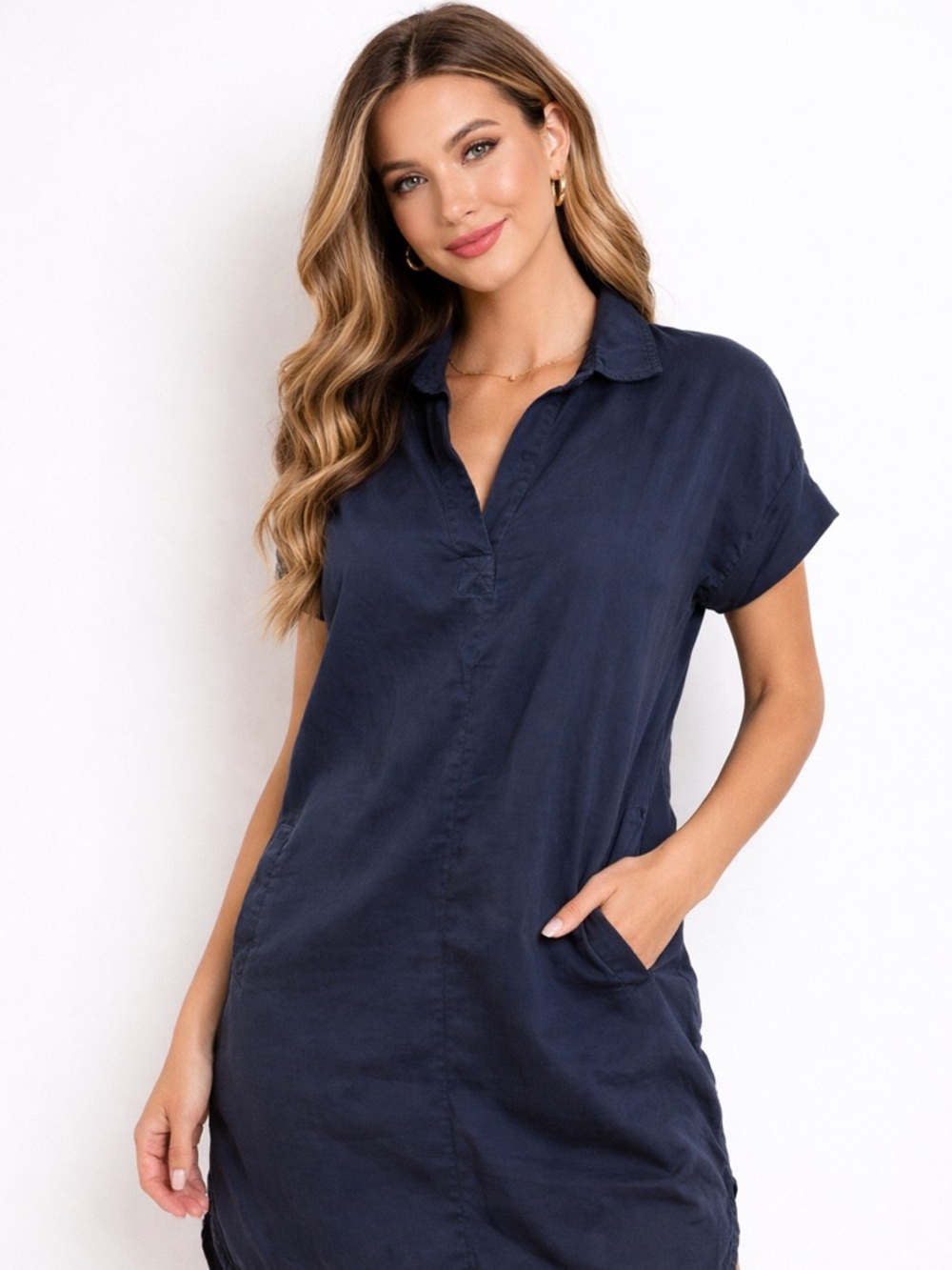 Adriano Goldschmied Collared Blue Shirt Dress Pocket Minimalist Classic M/L